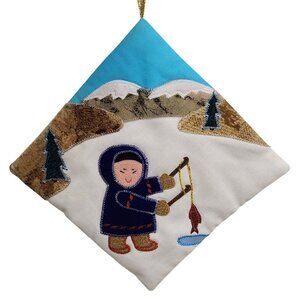Vintage Svetyolka Handmade in Russia Eskimo Pot Holder Trivet Ice Fishing Velvet